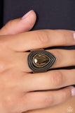 Dandy Highwayman - Brass Ring - Paparazzi Accessories Ring Bedazzle Me Pretty Mobile Fashion Boutique