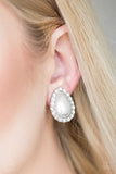 Dapper Dazzle - White Clip-On Earrings - Paparazzi Accessories Clip-On Earrings Bedazzle Me Pretty Mobile Fashion Boutique
