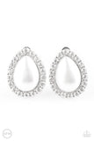 Dapper Dazzle - White Clip-On Earrings - Paparazzi Accessories Clip-On Earrings Bedazzle Me Pretty Mobile Fashion Boutique