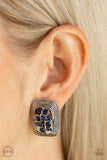 Darling Dazzle - Blue Clip-On Earrings - Paparazzi Accessories Clip-On Earrings Bedazzle Me Pretty Mobile Fashion Boutique