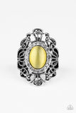Dashingly Dewy - Yellow Ring - Paparazzi Accessories Ring Bedazzle Me Pretty Mobile Fashion Boutique