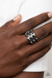 Dauntless Demeanor - Black Ring - Paparazzi Accessories Ring Bedazzle Me Pretty Mobile Fashion Boutique