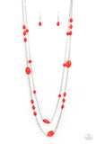 Day Trip Delights - Red Necklace - Paparazzi Accessories Necklace Bedazzle Me Pretty Mobile Fashion Boutique
