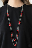 Day Trip Delights - Red Necklace - Paparazzi Accessories Necklace Bedazzle Me Pretty Mobile Fashion Boutique