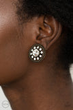 Dazzling Definition - Brass Clip-On Earrings - Paparazzi Accessories Clip-On Earrings Bedazzle Me Pretty Mobile Fashion Boutique