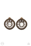 Dazzling Definition - Brass Clip-On Earrings - Paparazzi Accessories Clip-On Earrings Bedazzle Me Pretty Mobile Fashion Boutique