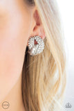 Definitely Date Night - White Clip-On Earrings - Paparazzi Accessories Clip-On Earrings Bedazzle Me Pretty Mobile Fashion Boutique