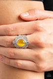 Delightfully Dreamy - Yellow Ring - Paparazzi Accessories Ring Bedazzle Me Pretty Mobile Fashion Boutique