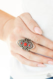 Desert Dreamland - Red Ring - Paparazzi Accessories Ring Bedazzle Me Pretty Mobile Fashion Boutique