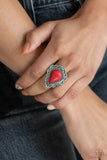 Desert Escape - Red Ring - Paparazzi Accessories Ring Bedazzle Me Pretty Mobile Fashion Boutique