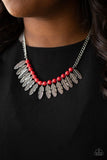 Desert Plumes - Red Necklace - Paparazzi Accessories Necklace Bedazzle Me Pretty Mobile Fashion Boutique