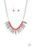 Desert Plumes - Red Necklace - Paparazzi Accessories Necklace Bedazzle Me Pretty Mobile Fashion Boutique