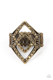 Diamond Duet - Brass Ring - Paparazzi Accessories Ring Bedazzle Me Pretty Mobile Fashion Boutique