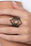 Diamond Duet - Brass Ring - Paparazzi Accessories Ring Bedazzle Me Pretty Mobile Fashion Boutique