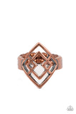 Diamond Duo - Copper Ring - Paparazzi Accessories Ring Bedazzle Me Pretty Mobile Fashion Boutique
