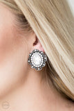 Dine and Dapper - White Clip-On Earrings - Paparazzi Accessories Clip-On Earrings Bedazzle Me Pretty Mobile Fashion Boutique