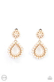 Discerning Droplets - Gold Clip-On Earrings - Paparazzi Accessories Clip-On Earrings Bedazzle Me Pretty Mobile Fashion Boutique