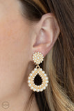 Discerning Droplets - Gold Clip-On Earrings - Paparazzi Accessories Clip-On Earrings Bedazzle Me Pretty Mobile Fashion Boutique