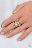 Doting on Dazzle - Gold Ring - Paparazzi Accessories Ring Bedazzle Me Pretty Mobile Fashion Boutique