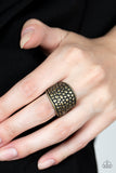Dotted Decorum - Brass Ring - Paparazzi Accessories Ring Bedazzle Me Pretty Mobile Fashion Boutique