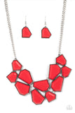Double-DEFACED - Red Necklace - Paparazzi Accessories Necklace Bedazzle Me Pretty Mobile Fashion Boutique