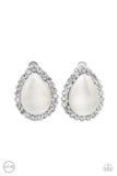 Downright Demure - White Clip-On Earrings - Paparazzi Accessories Clip-On Bedazzle Me Pretty Mobile Fashion Boutique