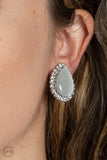 Downright Demure - White Clip-On Earrings - Paparazzi Accessories Clip-On Bedazzle Me Pretty Mobile Fashion Boutique