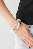 Downtown Dazzle - White Bracelet - Paparazzi Accessories Bracelet Bedazzle Me Pretty Mobile Fashion Boutique