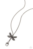 Dragonfly Dance - Silver Lanyard - Paparazzi Accessories Lanyard Bedazzle Me Pretty Mobile Fashion Boutique