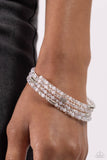 Dreamy Debut - White Bracelet - Paparazzi Accessories Bracelet Bedazzle Me Pretty Mobile Fashion Boutique