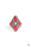 Dune Runner - Red Ring - Paparazzi Accessories Ring Bedazzle Me Pretty Mobile Fashion Boutique