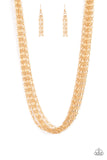 Dynamite Dynamo - Gold Necklace - Paparazzi Accessories Necklace Bedazzle Me Pretty Mobile Fashion Boutique