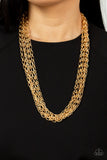 Dynamite Dynamo - Gold Necklace - Paparazzi Accessories Necklace Bedazzle Me Pretty Mobile Fashion Boutique