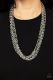Dynamite Dynamo - Silver Necklace - Paparazzi Accessories Necklace Bedazzle Me Pretty Mobile Fashion Boutique