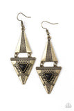 El Paso Edge - Brass Earrings - Paparazzi Accessories Earrings Bedazzle Me Pretty Mobile Fashion Boutique
