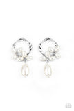 Elegant Expo - White Post Earrings - Paparazzi Accessories Post Earrings Bedazzle Me Pretty Mobile Fashion Boutique