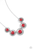 Elliptical Effervescence - Red Necklace - Paparazzi Accessories Necklace Bedazzle Me Pretty Mobile Fashion Boutique