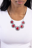 Elliptical Effervescence - Red Necklace - Paparazzi Accessories Necklace Bedazzle Me Pretty Mobile Fashion Boutique