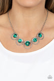Elliptical Enchantment - Green Necklace - Paparazzi Accessories Necklace Bedazzle Me Pretty Mobile Fashion Boutique