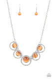Elliptical Enchantment - Orange Necklace - Paparazzi Accessories Necklace Bedazzle Me Pretty Mobile Fashion Boutique