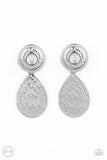 Emblazoned Edge - White Clip-On Earrings - Paparazzi Accessories Clip-On Earrings Bedazzle Me Pretty Mobile Fashion Boutique