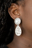 Emblazoned Edge - White Clip-On Earrings - Paparazzi Accessories Clip-On Earrings Bedazzle Me Pretty Mobile Fashion Boutique