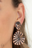 Empress Of The Amazon - Copper Clip-On Earrings - Paparazzi Accessories Clip-On Bedazzle Me Pretty Mobile Fashion Boutique