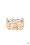 Exclusive Elegance - Gold Ring - Paparazzi Accessories Ring Bedazzle Me Pretty Mobile Fashion Boutique