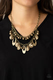 Extra Exhilarating - Brass Necklace - Paparazzi Accessories Necklace Bedazzle Me Pretty Mobile Fashion Boutique