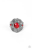 Exuberant Escapade - Red Ring - Paparazzi Accessories Ring Bedazzle Me Pretty Mobile Fashion Boutique
