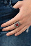 Exuberant Escapade - Red Ring - Paparazzi Accessories Ring Bedazzle Me Pretty Mobile Fashion Boutique