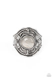 Exuberant Escapade - White Ring - Paparazzi Accessories Ring Bedazzle Me Pretty Mobile Fashion Boutique