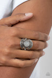 Exuberant Escapade - White Ring - Paparazzi Accessories Ring Bedazzle Me Pretty Mobile Fashion Boutique