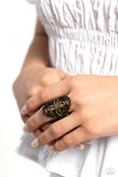 Fabulous Filigree - Brass Ring - Paparazzi Accessories Ring Bedazzle Me Pretty Mobile Fashion Boutique